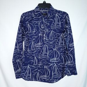 TALBOTS Women's Sailboat Print Long Sleeve Pullover Top XS